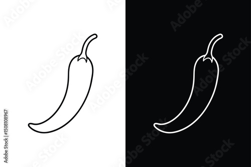 Chili Pepper Line Art. Minimal Vector Icon on White and Black