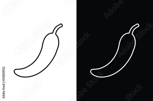 Chili Pepper Line Icon. Vector Illustration on White and Black Background