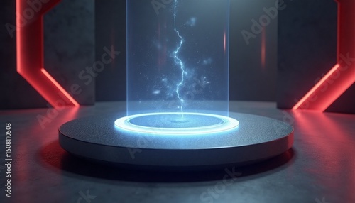 Red light round podium on black background for mock up, red, light, round, podium, black, background, mock up, stage