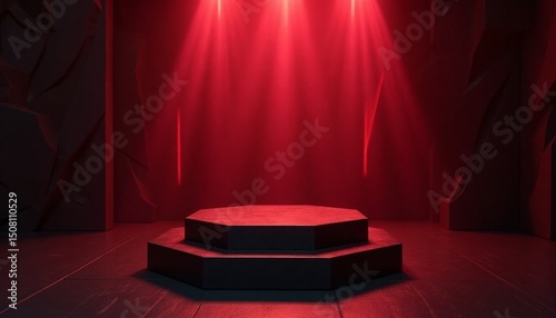 Red light round podium on black background for mock up, red, light, round, podium, black, background, mock up, stage