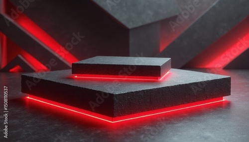 Red light round podium on black background for mock up, red, light, round, podium, black, background, mock up, stage