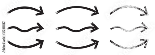  Grunge Arrows Collection. Set of hand drawn doodle  thick arrows in different directions. icon vector set.
