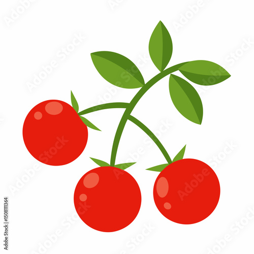 Branch of cherry tomatoes food icon on white background.