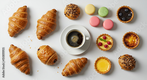 Wallpaper Mural Delicious Pastry Assortment Croissants Macarons Tarts Coffee Torontodigital.ca