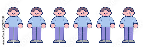 シンプルポップな男性の全身イラスト/表情セット