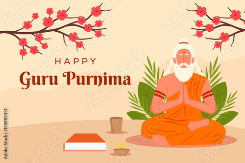celebrate guru purnima background illustration in flat design