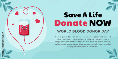 world blood donor day horizontal banner illustration in flat style