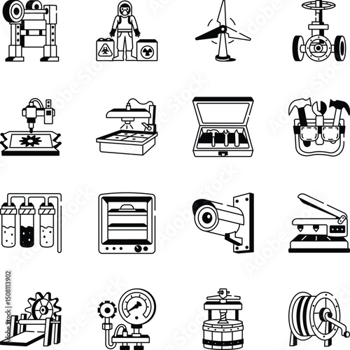 Set of Hand Drawn Factory Art Icons 

