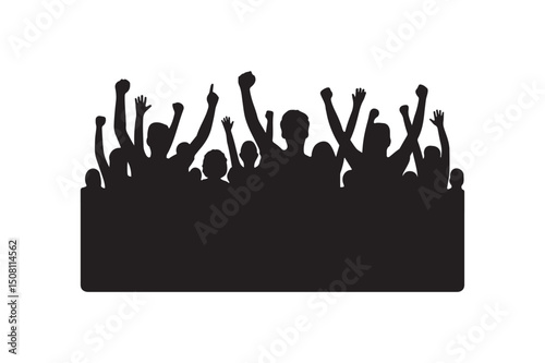 Cheering crowd silhouette vector art illustration on white background