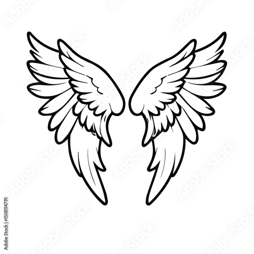 Angel wings graphic design displayed in a symmetrical pose against a plain white background. Artistic graphic design for website or social media use.