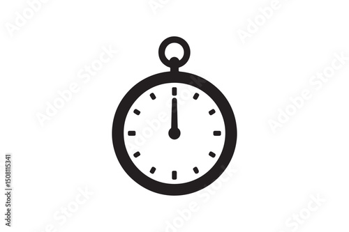 Clock striking midnight silhouette vector art illustration on white background