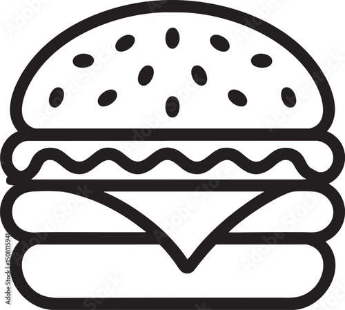 Burger Line Icon Illustration Of Fast Food Sandwich With Bun Cheese And Patty For Restaurant Meal Snack Concept Design Symbol