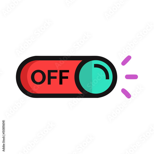 Stylized toggle switch in OFF position with red and turquoise colors on a white background