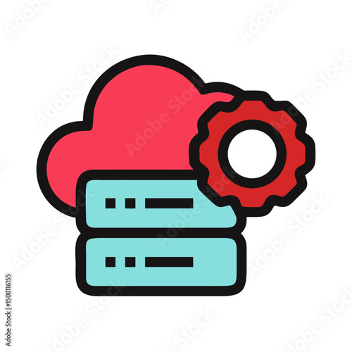 Cloud storage and settings icon with gear in modern design for technology and data management