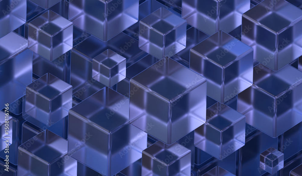 Obraz premium Glass cubes,3D abstract background 3D rendering of purple-blue glass cubes.