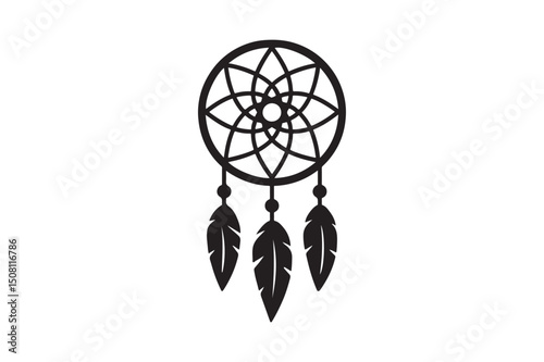 Dream catcher silhouette vector art illustration on white background