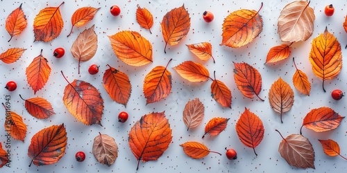 Autumn leaves of hawthorn berries isolated 