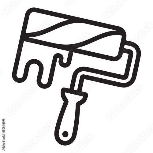 Paint Roller Line Icon Illustration Of Home Renovation Tool For Wall Painting Equipment Construction Work DIY Project Concept Design