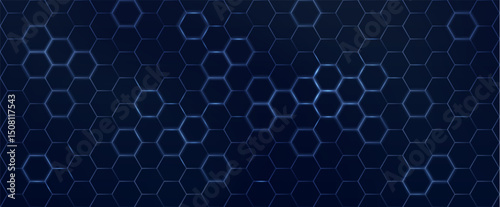 Abstract hexagon pattern background - futuristic sci fi honeycomb grid, glowing blue neon lines on dark. Geometric vector graphic design for digital interfaces, HUD displays and gaming backdrops.