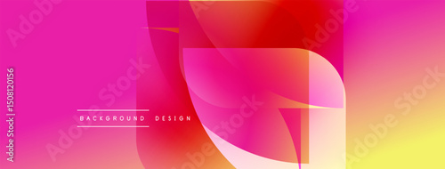 Vibrant gradient background features overlapping translucent shapes. Pink, orange, yellow hues create modern design. Text reads background design.