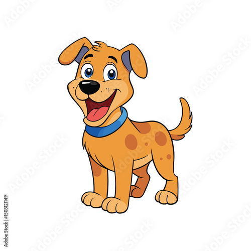 Cartoon Puppy with Spots, Blue Collar, and Cheerful Expression on White