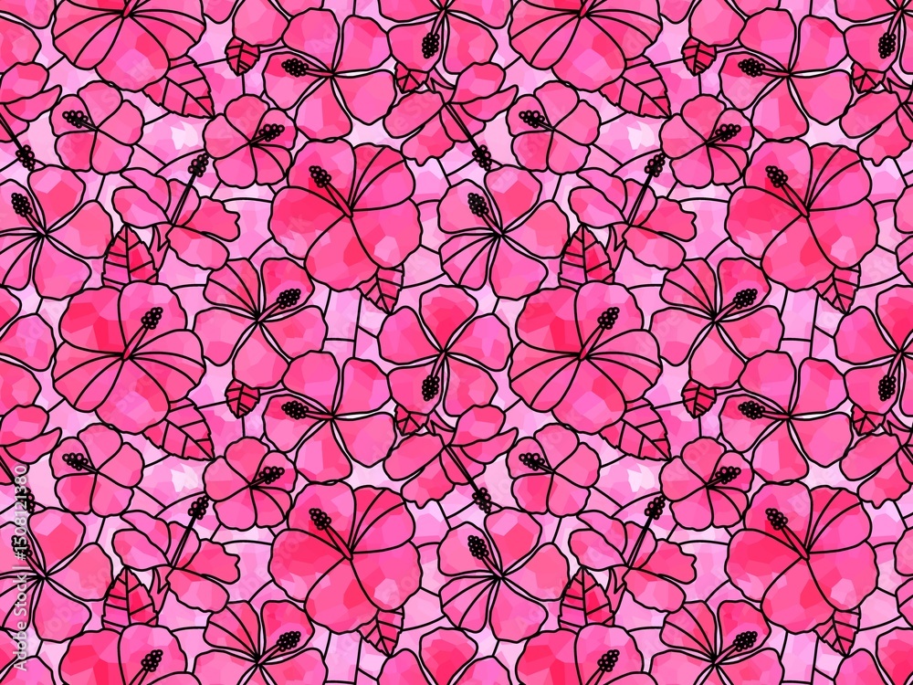 Naklejka premium ハイビスカスのステンドグラス C-3'