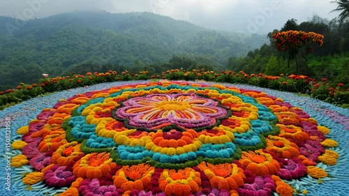 Thiruvonam festival: Onam customs, flower rangoli, Sadya feast, Thiruvathira Kali, Puli Kali dance, traditional meals, multi-day celebration, harvest rituals, cultural significance. photo