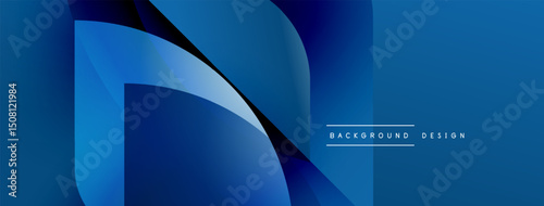 Abstract blue layers create dynamic composition. Gradient shades offer modern visual appeal. Minimal text complements design elements.