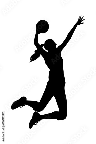Silhouette of jumping female basketball player