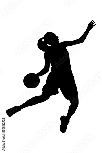 Silhouette of jumping female basketball player
