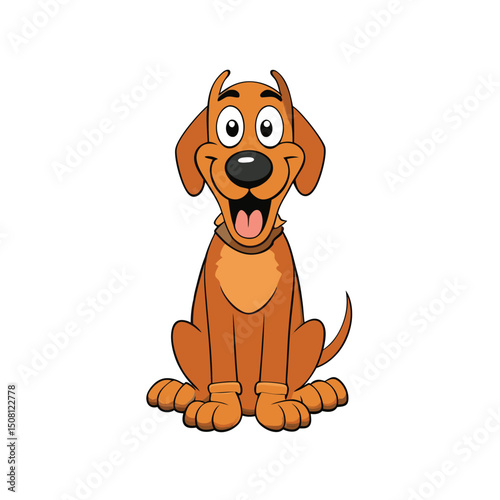 Cheerful Cartoon Dog Sitting Upright with Collar, Happy Expression, and Tail Wagging