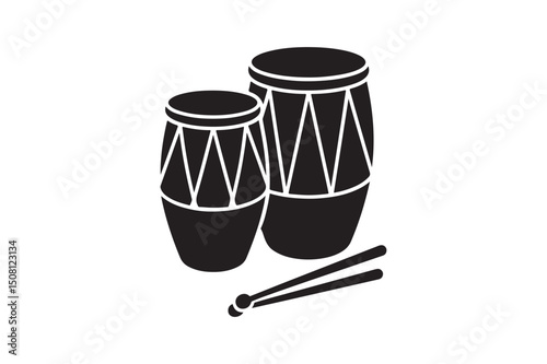 Traditional drums silhouette vector art illustration on white background