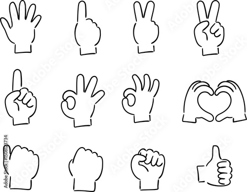 手書きの手のイラストセット　塗りなし線画