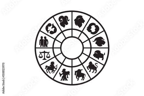 Zodiac wheel silhouette vector art illustration on white background