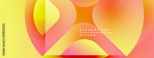 Abstract vibrant shapes overlap. Yellow, orange, pink hues blend creating dynamic visual effect. Modern design element.