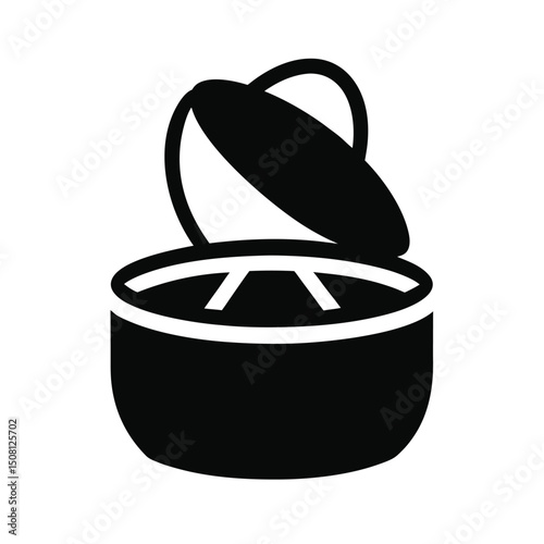Simple black and white vector illustration of a grill with an open lid