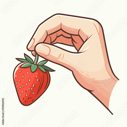 Hand picking ripe strawberry in vector