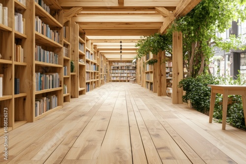 Wooden library interior photo