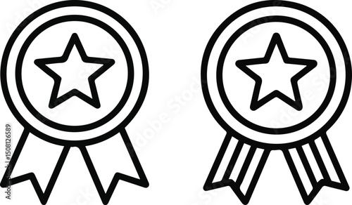 Outline Award Badge Icons with Star – Achievement and Quality Symbol Vector Set