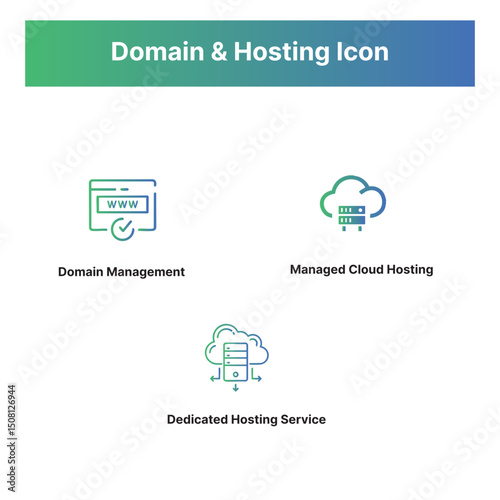 Domain and Hosting Services Icon Set, Domain Management, Dedicated Hosting, Cloud Hosting