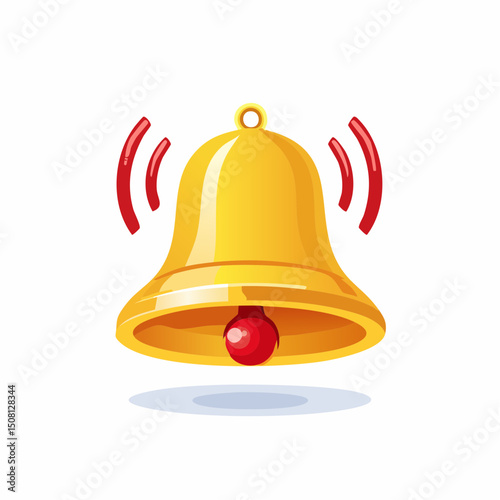 Alerting Icon: An eye-level capture of a classic golden bell, a symbol of announcements or notifications, emits resonating waves to draw attention.