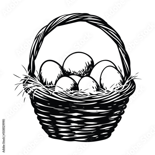 Easter Blessings in Every Basket vector silhouette, Easter Basket Filled with Patterned Eggs Silhouette Vector Illustration