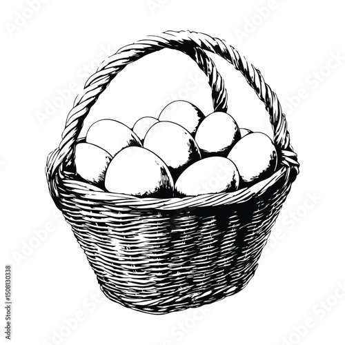 Easter Blessings in Every Basket vector silhouette, Easter Basket Filled with Patterned Eggs Silhouette Vector Illustration