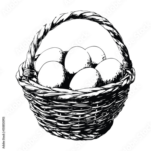 Easter Blessings in Every Basket vector silhouette, Easter Basket Filled with Patterned Eggs Silhouette Vector Illustration