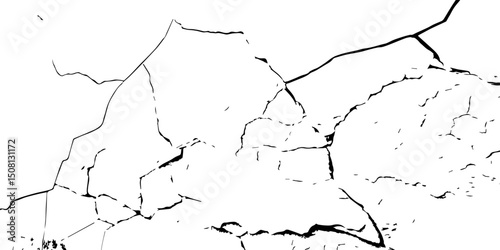"Abstract cracked texture: distressed, grunge, broken, damaged, weathered, aged, surface, pattern, wall, earth, drought. Black & white graphic"