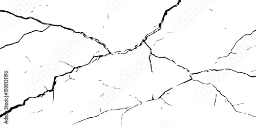"Abstract cracked texture: distressed, grunge, broken, damaged, weathered, aged, surface, pattern, wall, earth, drought. Black & white graphic"