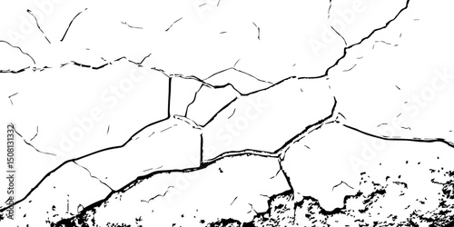 "Abstract cracked texture: distressed, grunge, broken, damaged, weathered, aged, surface, pattern, wall, earth, drought. Black & white graphic"
