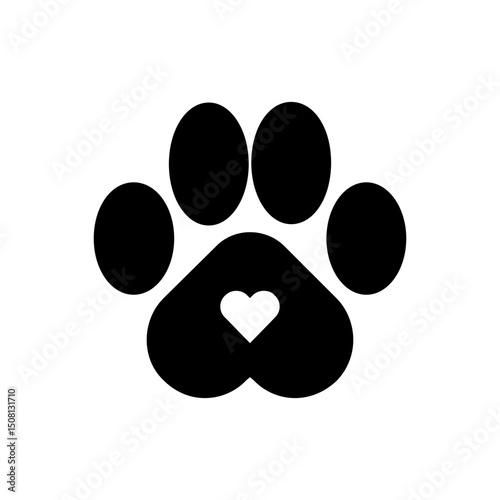 Cat paw print black icon. Vector illustration.