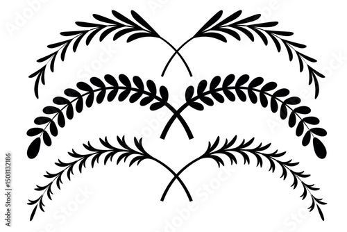 Set of circular laurel wreath. Emblem floral Greek branch of oak leaves, eucalyptus leaf, Wheat, winner award, champion medal, swirls, twigs and flower ornaments vector	