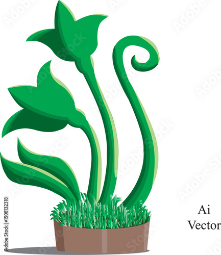 Decorative Tulip Flower in Pot with Vines – Vector Illustration